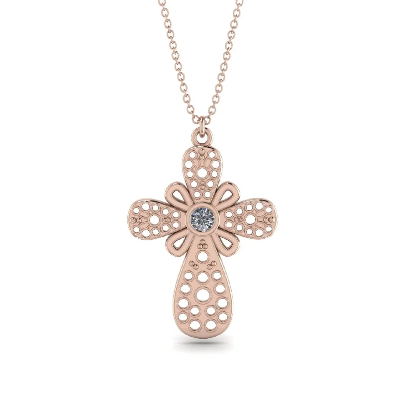 Classy Silver Necklace-Unique Glam Diamond Cross Necklace - Leo No. 2