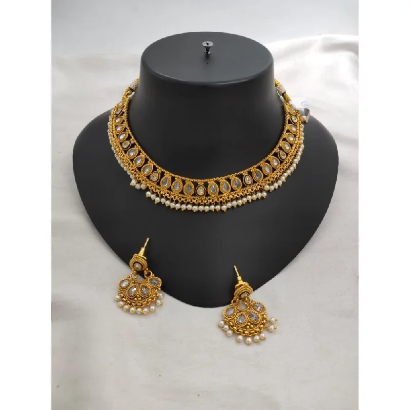 Handcrafted Bead Necklace-Akruti Collection Gold Plated Crystal Stone Necklace Set