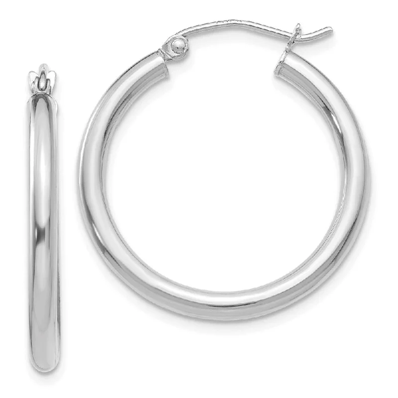 Bridal Hoop Earrings-2.5mm x 25mm 14k White Gold Classic Round Hoop Earrings