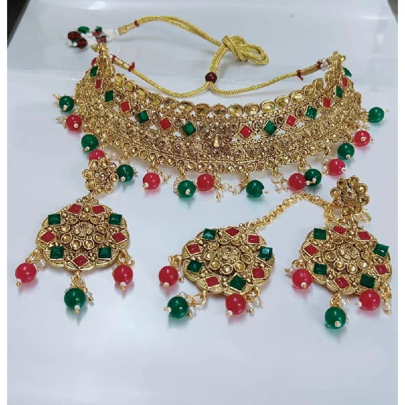 Vintage Gold Necklace-Akruti Collection Gold Plated Crystal Stone Necklace Set