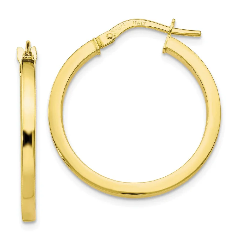 Oval Shaped Earrings-2mm Square Tube Round Hoop Earrings in 10k Yellow Gold, 24mm