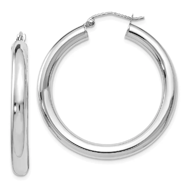 Bohemian Style Earrings-4mm x 34mm (1 5/16 Inch) 14k White Gold Classic Round Hoop Earrings