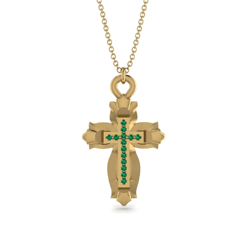 Crystal Bar Necklace-Unique Halo Cross Emerald Necklace - Ezra No. 4