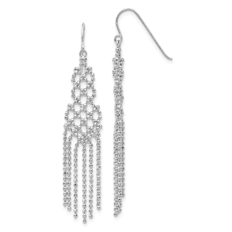 Custom Gemstone Earrings-Diamond-cut Beaded Chandelier Earrings in 14k White Gold