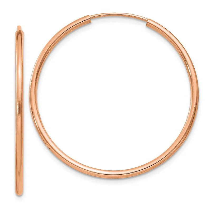 Gold Hoop Earrings-1.5mm x 32mm 14k Rose Gold Polished Endless Tube Hoop Earrings