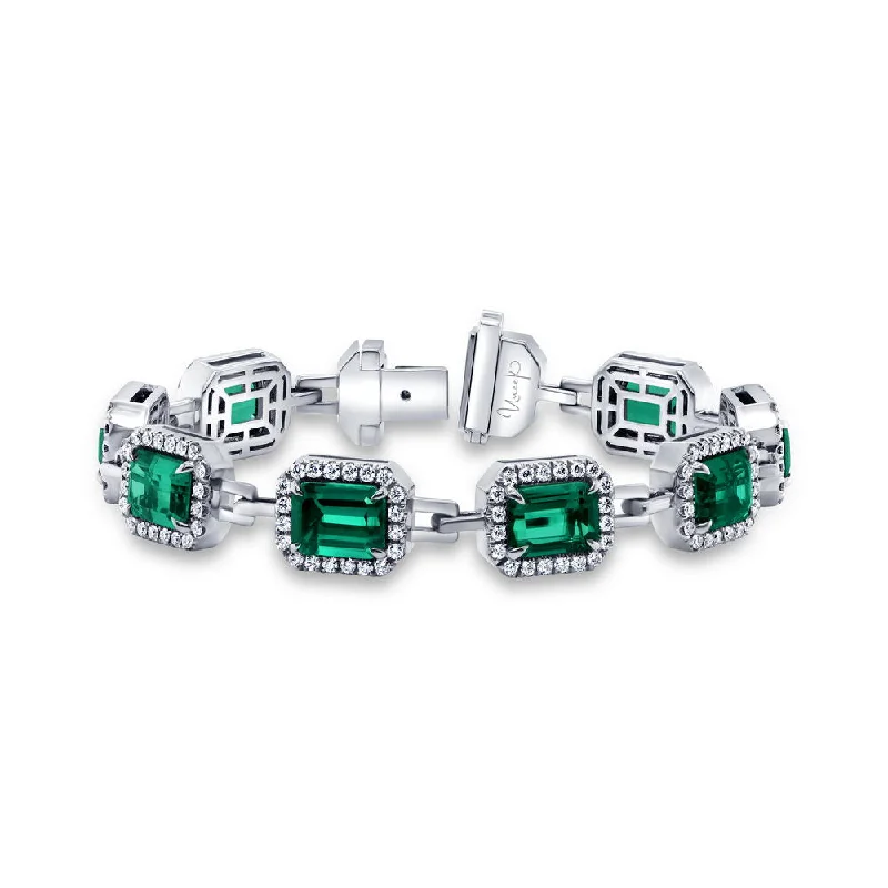 Elegant Leather Bracelets-Uneek Precious Collection Halo Emerald Cut Green Tourmaline Bracelet