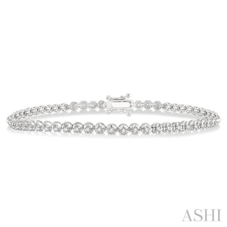 Trendy Beaded Bracelets-1 ctw Round Cut Diamond Illusion Bracelet in 10K White Gold