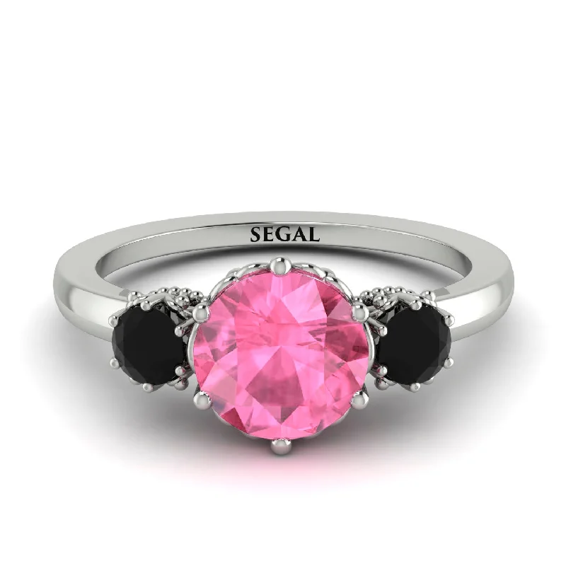 Classic 3 Stone Pink Moissanite Engagement Ring - Sofia No. 809