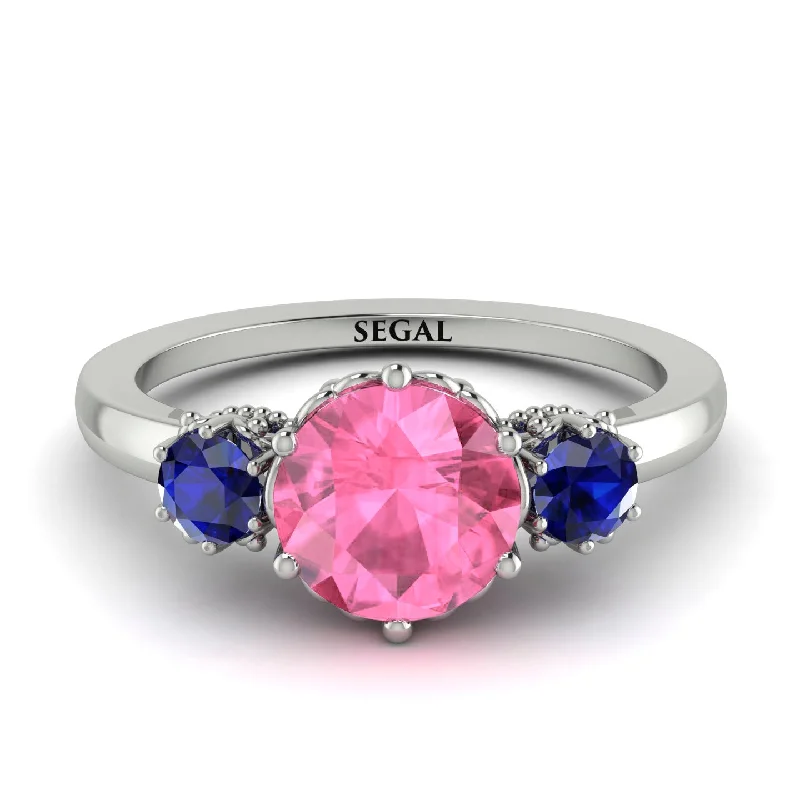 Classic 3 Stone Pink Moissanite Engagement Ring - Sofia No. 815