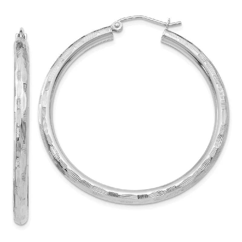 Beautiful Long Earrings-3mm x 40mm 14k White Gold Textured Round Hoop Earrings