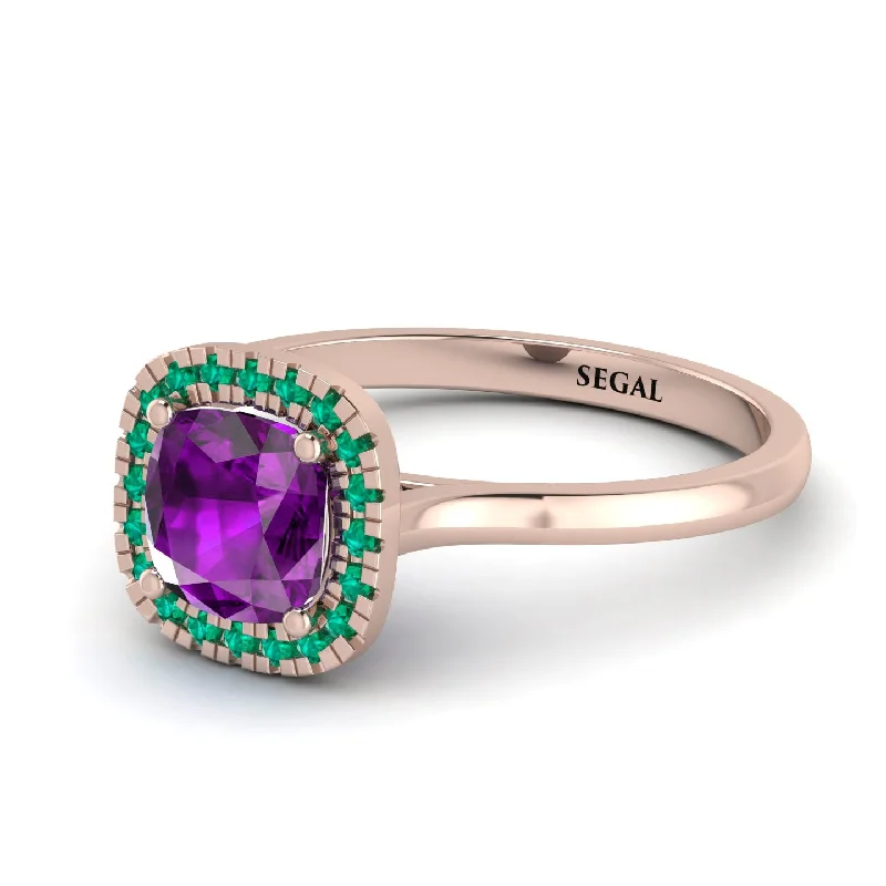 Vintage Classic Halo Cushion Amethyst Ring - Skylar No. 305