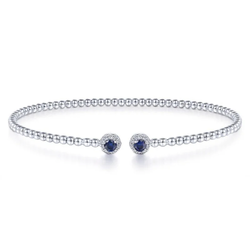 Sparkling Gemstone Bangles-14K White Gold Diamond and Sapphire Fashion Bangle