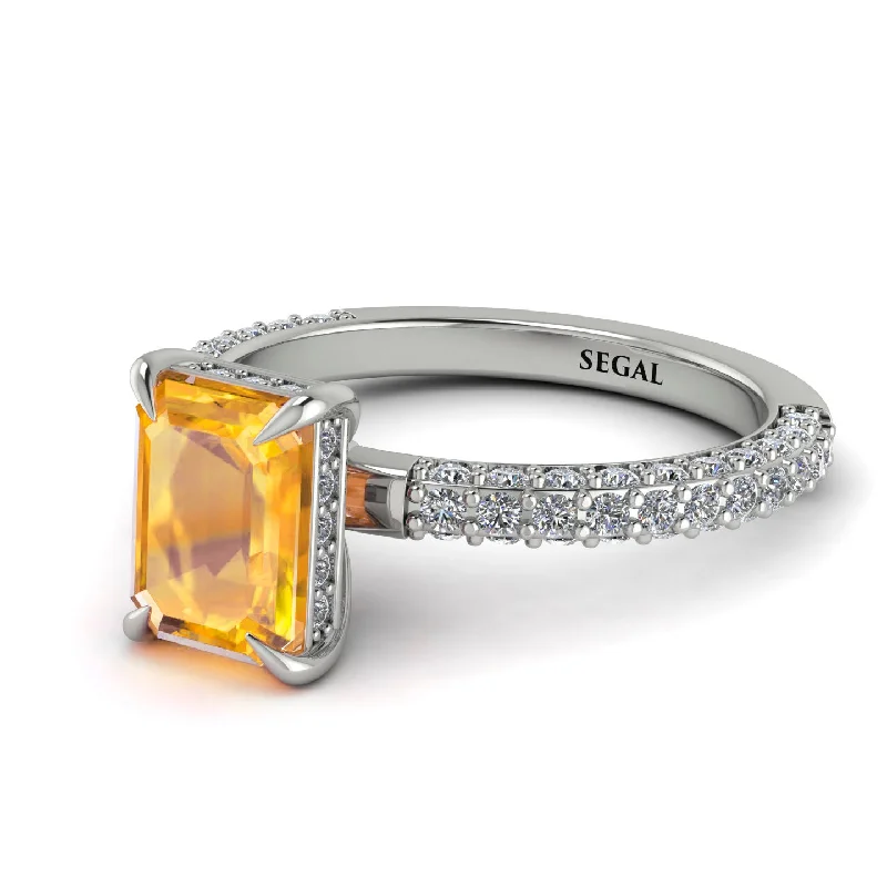 Hidden Halo Emerald Cut Yellow Diamond Engagement Ring - Ximena No. 1003