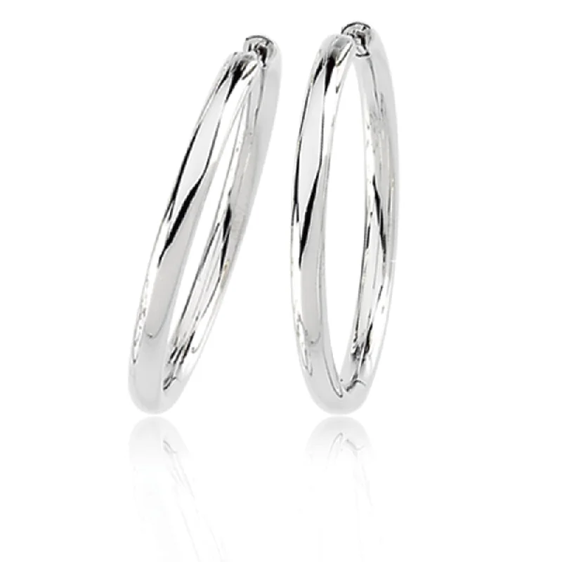 Custom Name Earrings-2.6mm Endless Round Hinged Hoop Earrings in 14k White Gold, 29mm