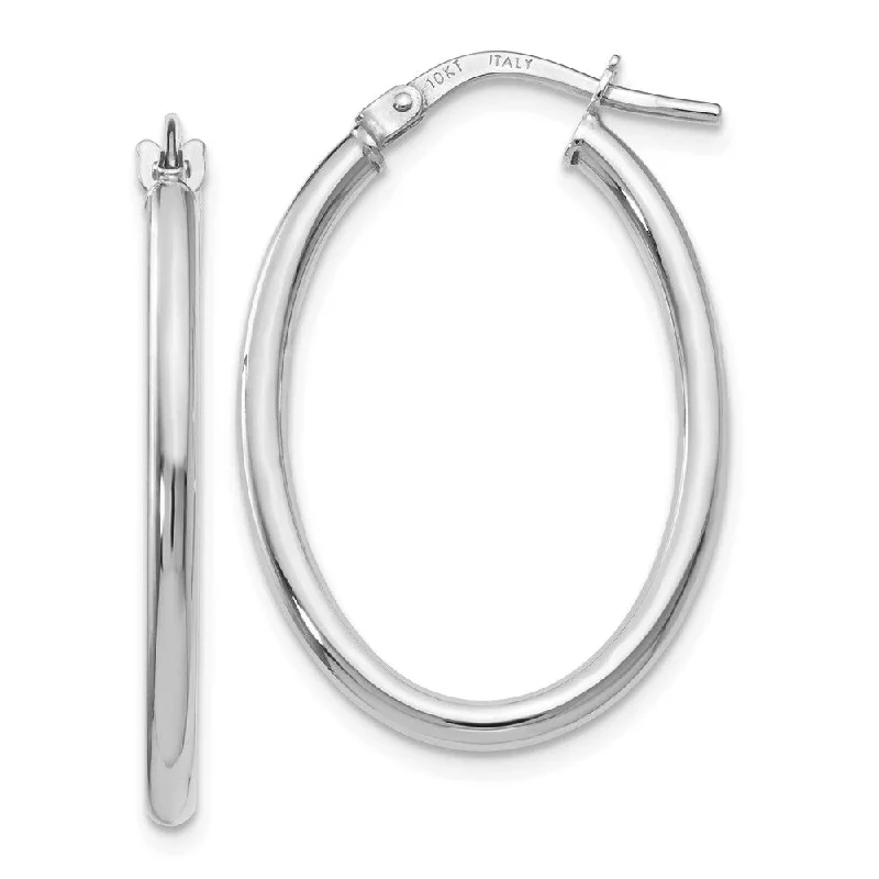 Trendy Tassel Earrings-2mm Classic Oval Hoop Earrings in 10k White Gold, 26mm (1 Inch)