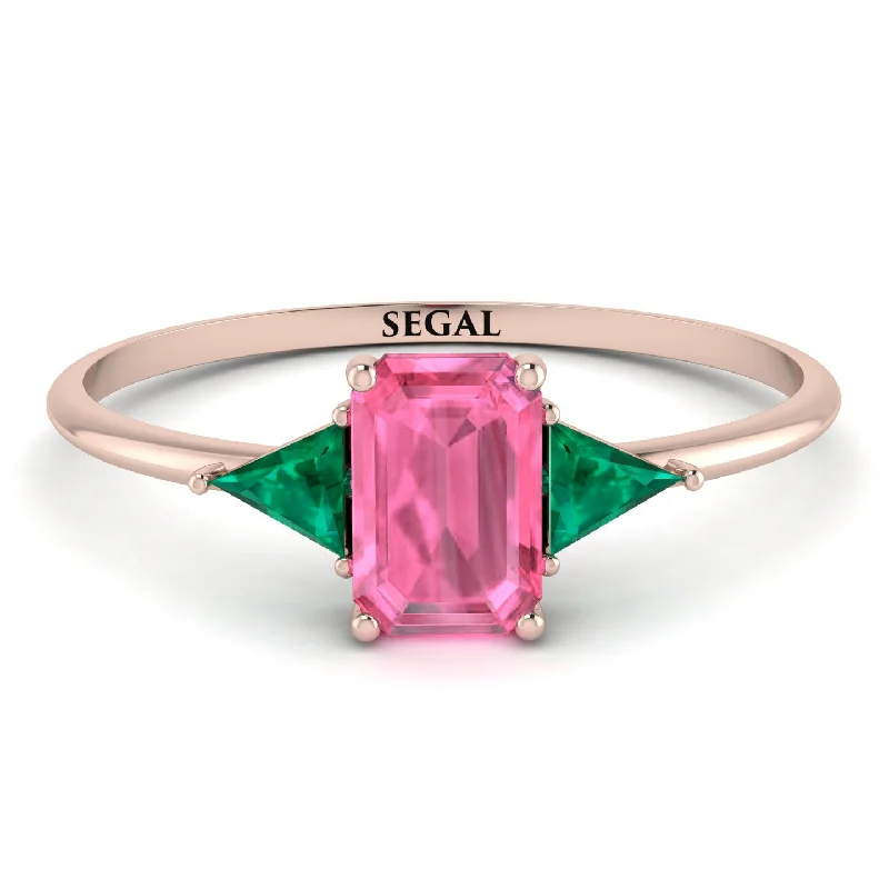 Emerald Cut Pink Moissanite With Triangles Ring - Remi No. 805