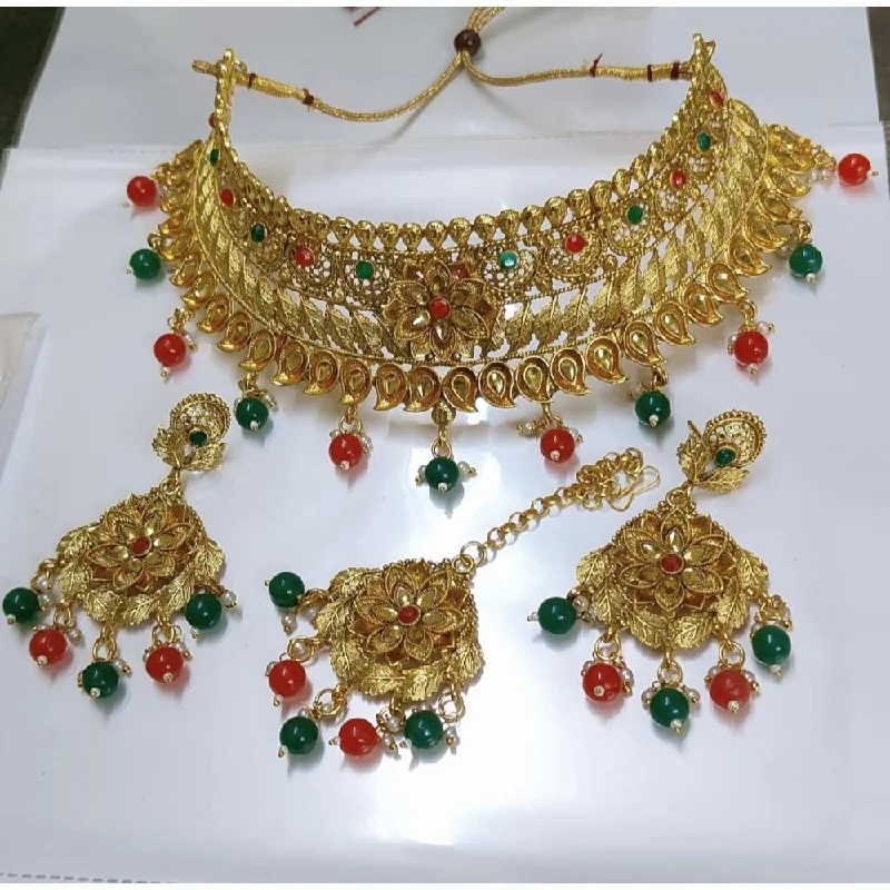 Artistic Necklace for Women-Akruti Collection Gold Plated Crystal Stone Necklace Set