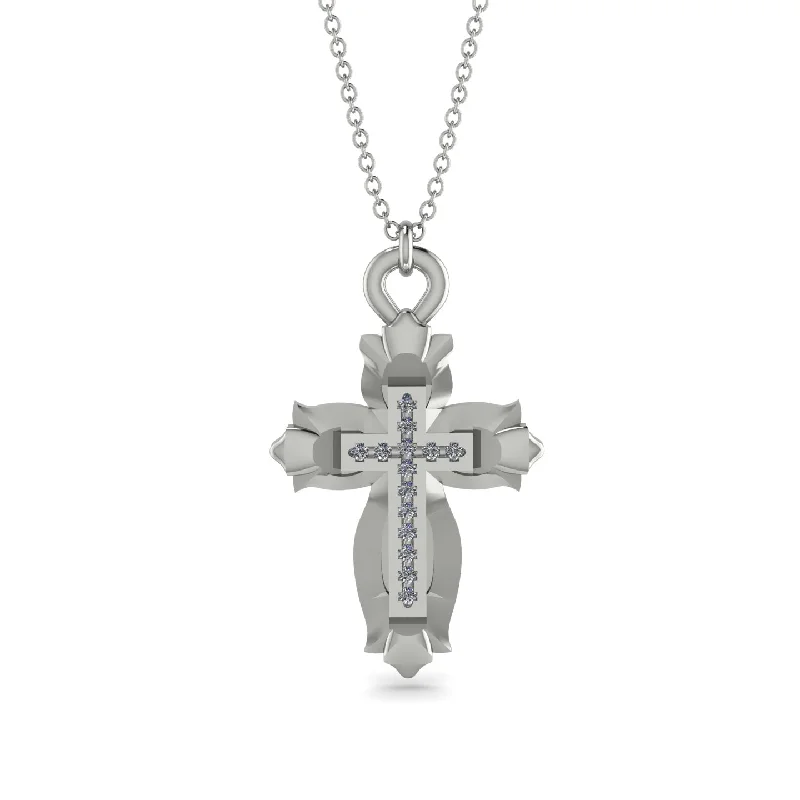 Layered Pendant Necklace-Unique Halo Cross Diamond Necklace - Ezra No. 3