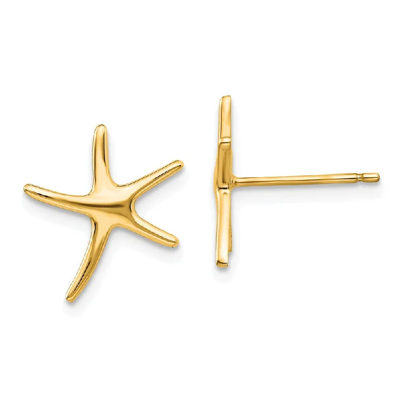 Boho Chic Earrings-13mm Polished Pencil Starfish Post Earrings in 14k Yellow Gold