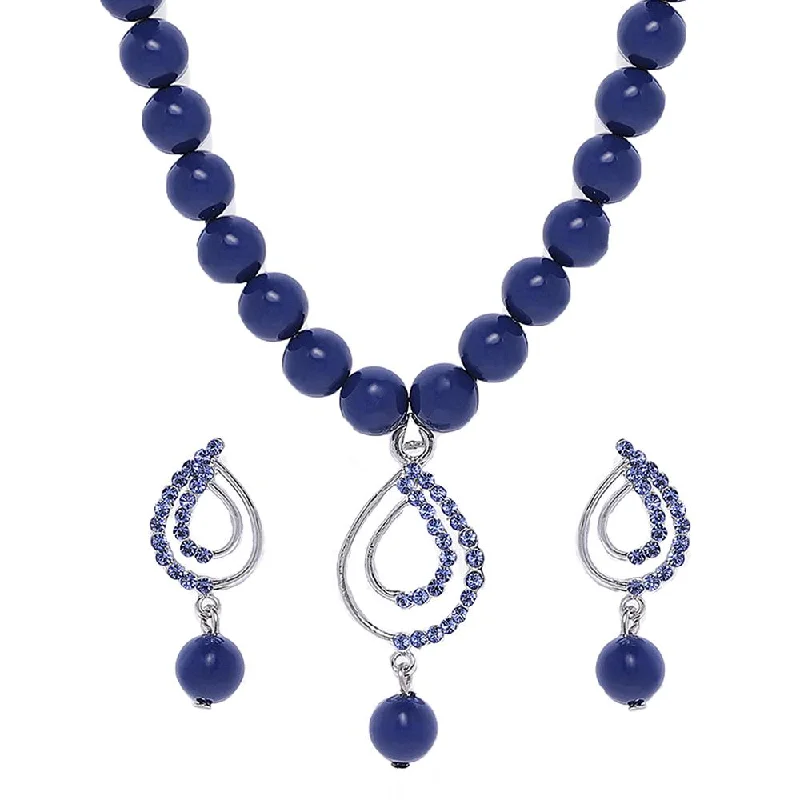 Pearl and Gold Necklace-Mahi Valentine Gift Blue Crystals and Artificial Pearls Paisley Necklace Set for Women (NL1103769RBlu)