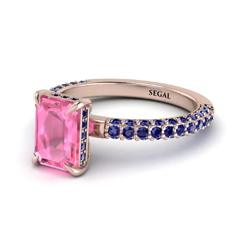 Hidden Halo Emerald Cut Pink Moissanite Engagement Ring - Ximena No. 814