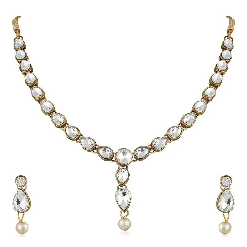 Fashionable Crystal Necklace-Mahi Traditional Jewellery Kundan and Artificial Pearl Necklace Set with Earrings for Women (VNCJ100253WHT)