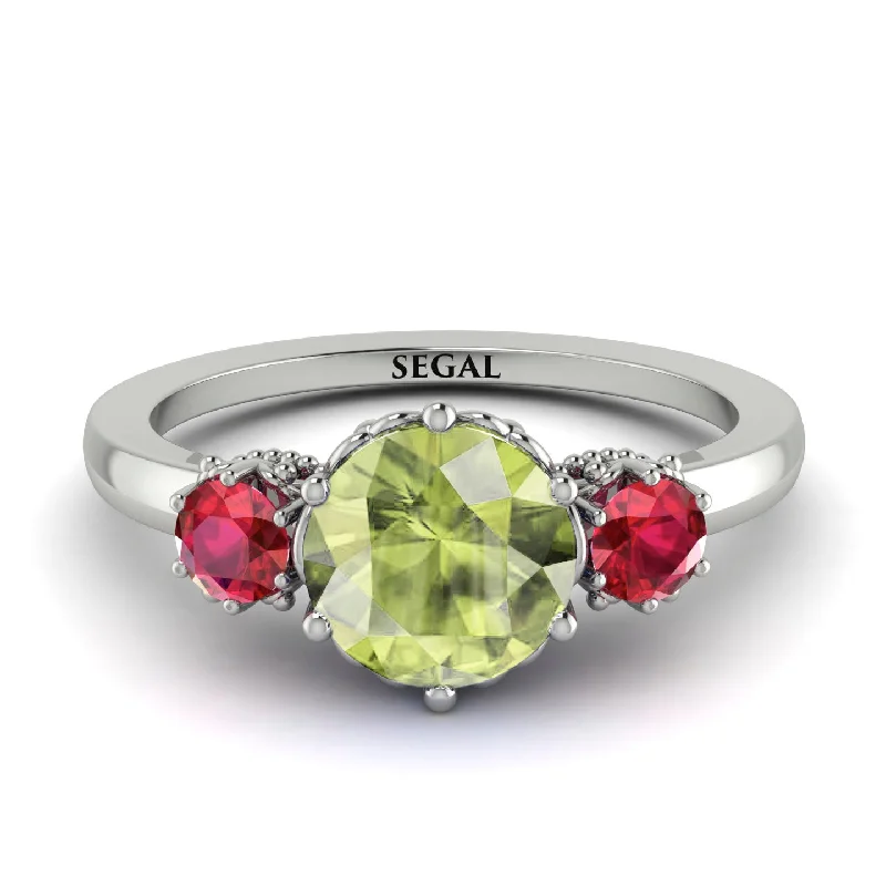 Classic 3 Stone Peridot Engagement Ring - Sofia No. 712