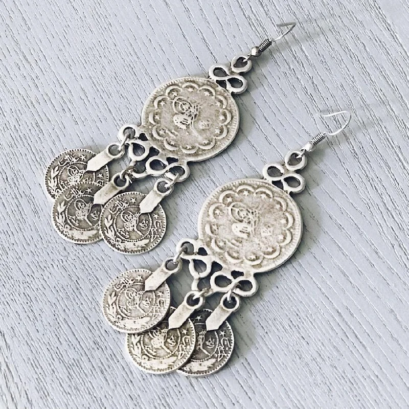 Drop Crystal Earrings-Anatolian Boho Earrings - "Turkish Coins"