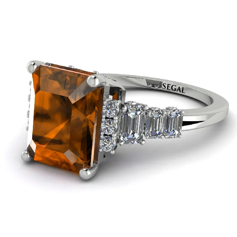 Emerald Cut Brown Diamond Ring Hidden Round Diamonds - Sawyer No. 1103