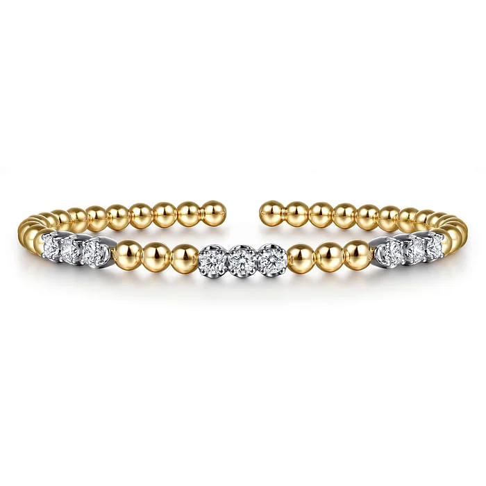 Plain Gold Bangles-14K White Yellow Gold Bujukan Diamond Split Bangle Bracelet