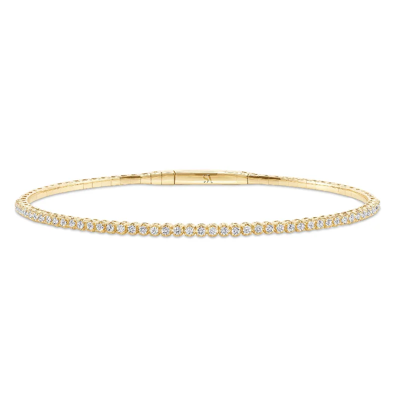 Bridal Gold Bangles Set-LADIES HALF FLEXIBLE BANGLE 1.00CT ROUND DIAMOND 14K YELLOW GOLD