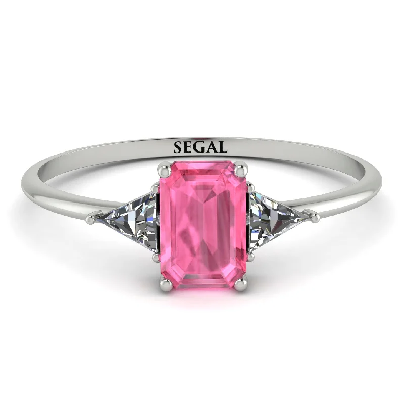 Emerald Cut Pink Moissanite With Triangles Ring - Remi No. 803