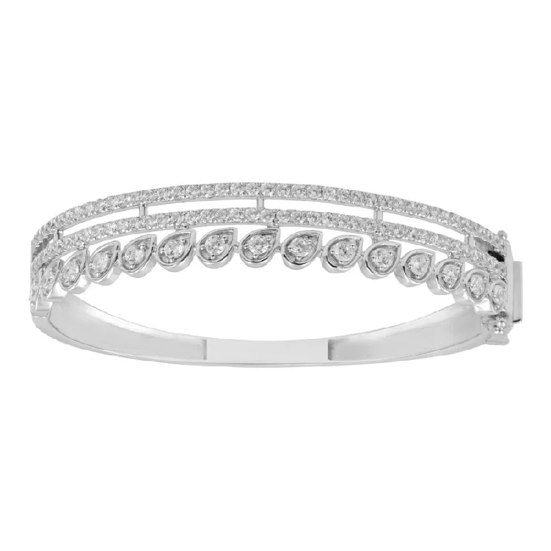 Premium Quality Silver Bangles-LADIES BANGLE 3.25CT ROUND DIAMOND 14K WHITE GOLD