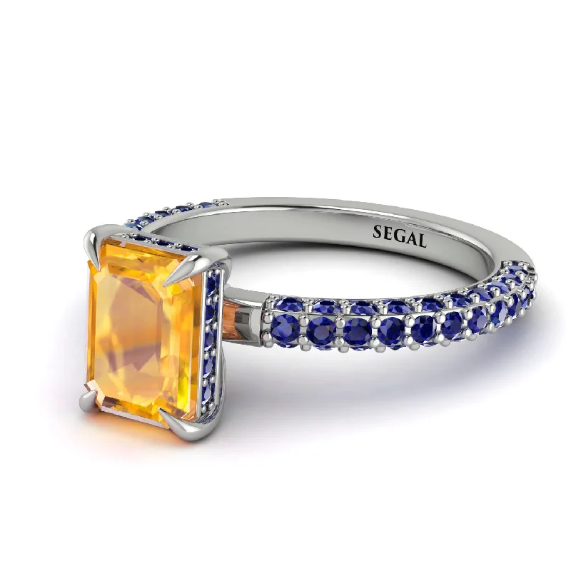 Hidden Halo Emerald Cut Yellow Diamond Engagement Ring - Ximena No. 1015