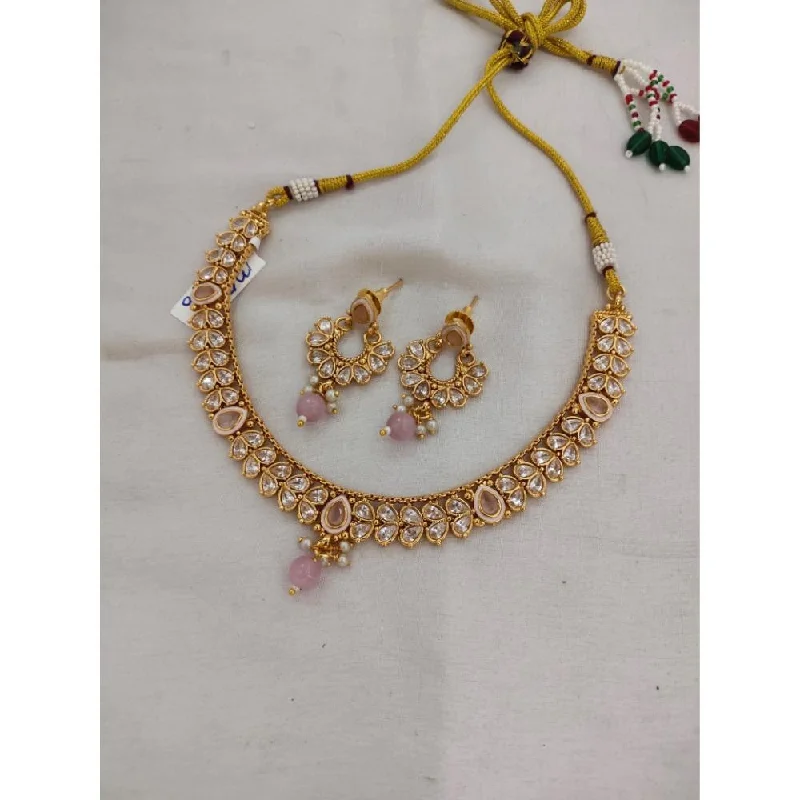 Pearl and Gold Necklace-Akruti Collection Gold Plated Crystal Stone Necklace Set