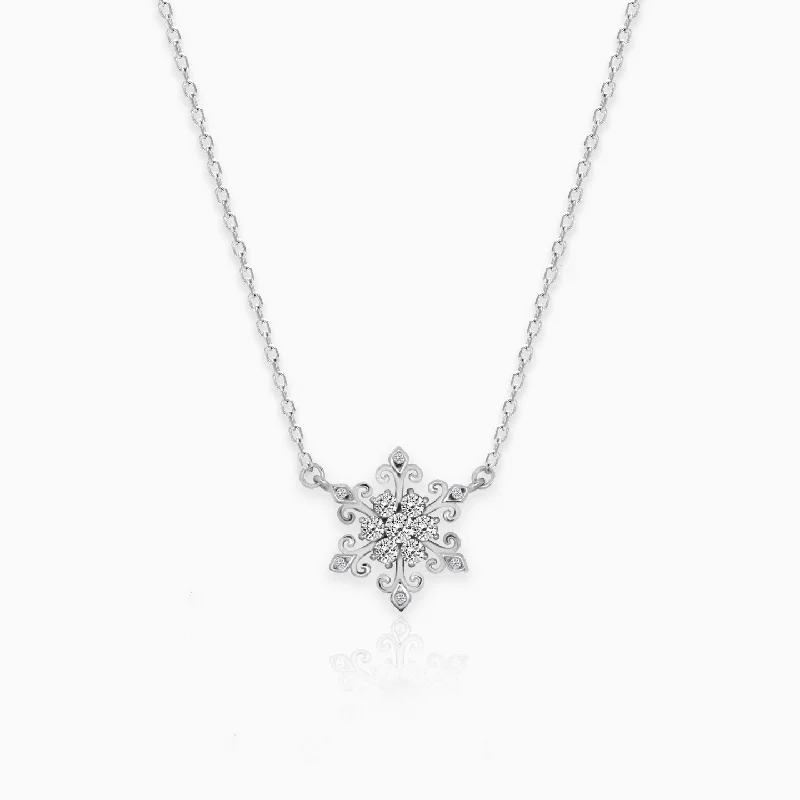 Bold Crystal Necklace-Silver Snowflake Necklace