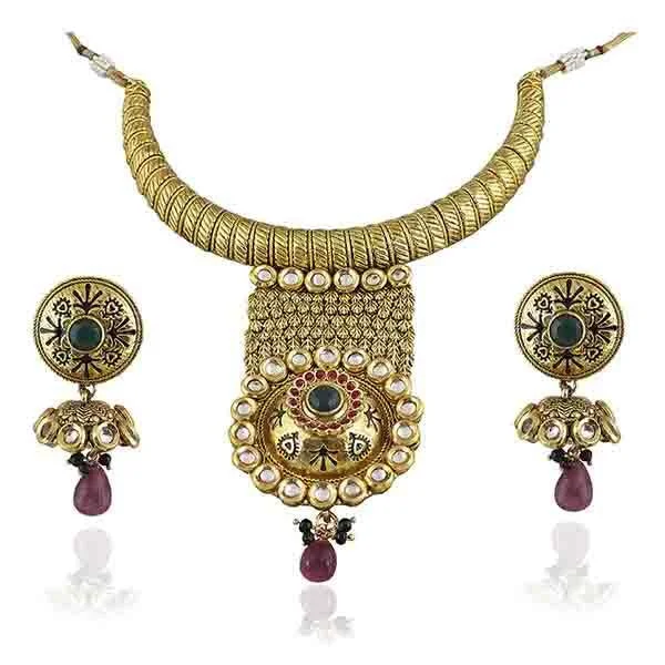 Trendy Chain Necklace-Vivaah Kundan Pota Stone Gold Plated Necklace Set - 2000311