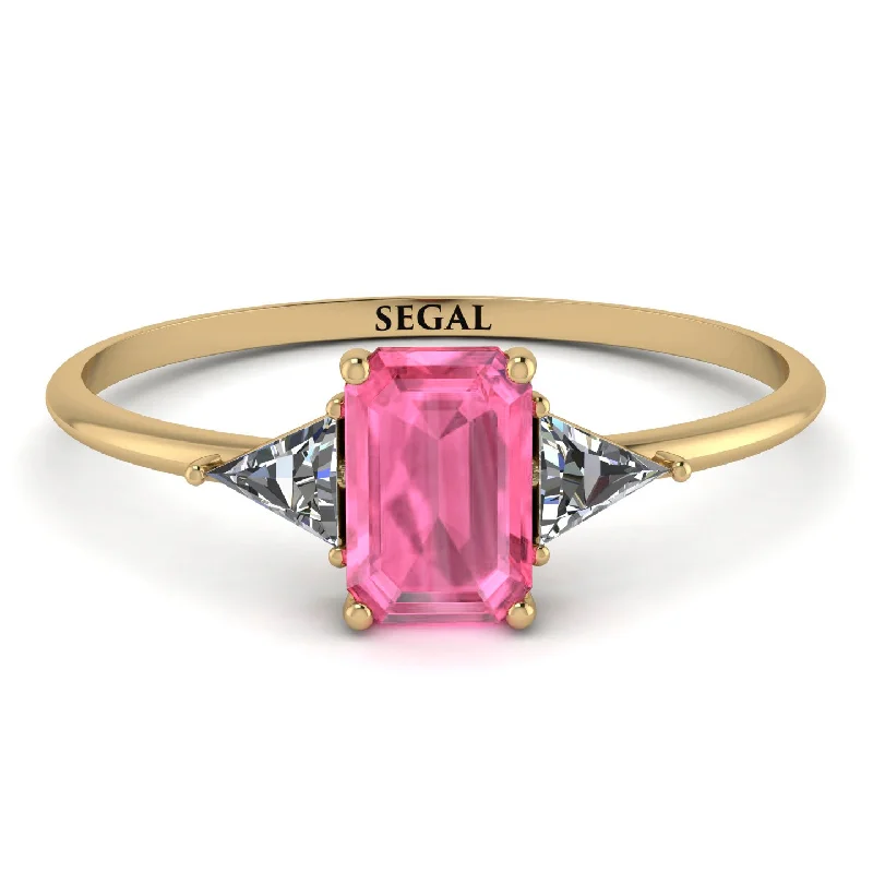 Emerald Cut Pink Moissanite With Triangles Ring - Remi No. 801