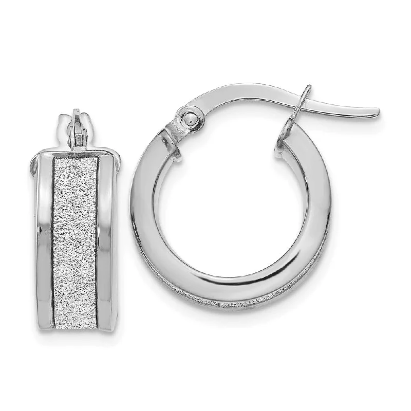 Elegant Gemstone Earrings-6mm Glitter Infused Round Hoop Earrings in 14k White Gold, 15mm