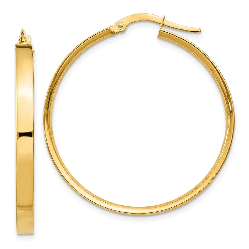 Colorful Hoop Earrings-3mm, 14k Yellow Gold Polished Round Hoop Earrings, 35mm (1 3/8 Inch)