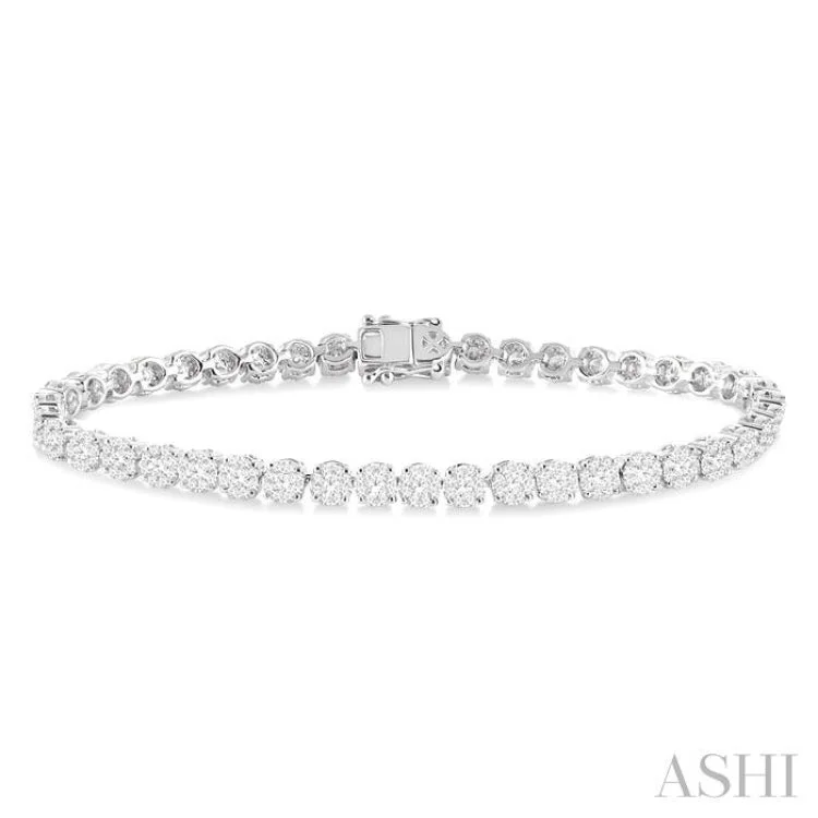 Bohemian Charm Bracelets-3 Ctw Round Cut Lovebright Diamond Bracelet in 14K White Gold