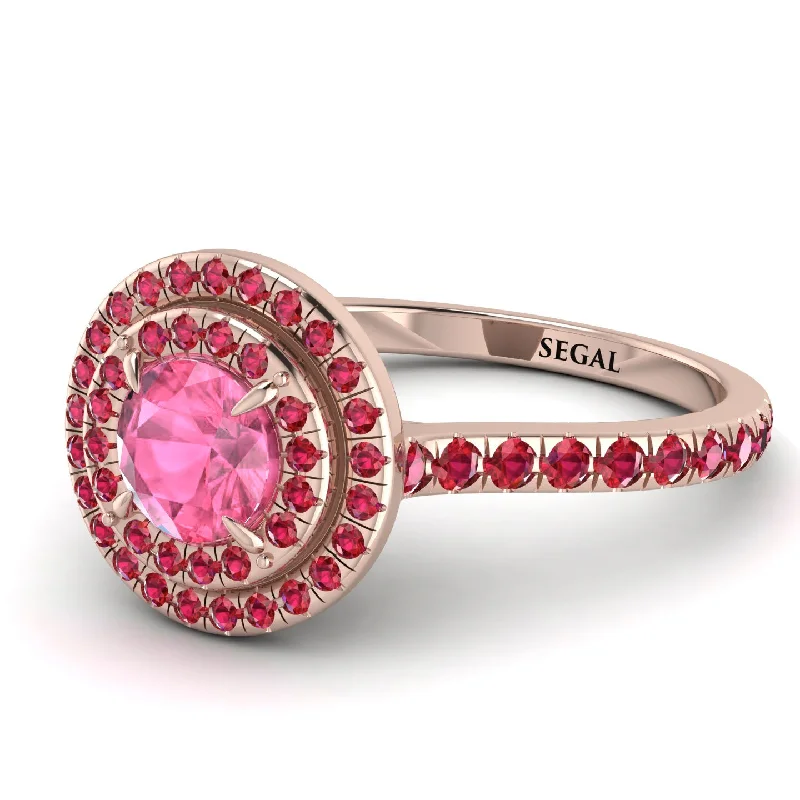 Double Halo Pink Moissanite Ring - Zoey No. 811