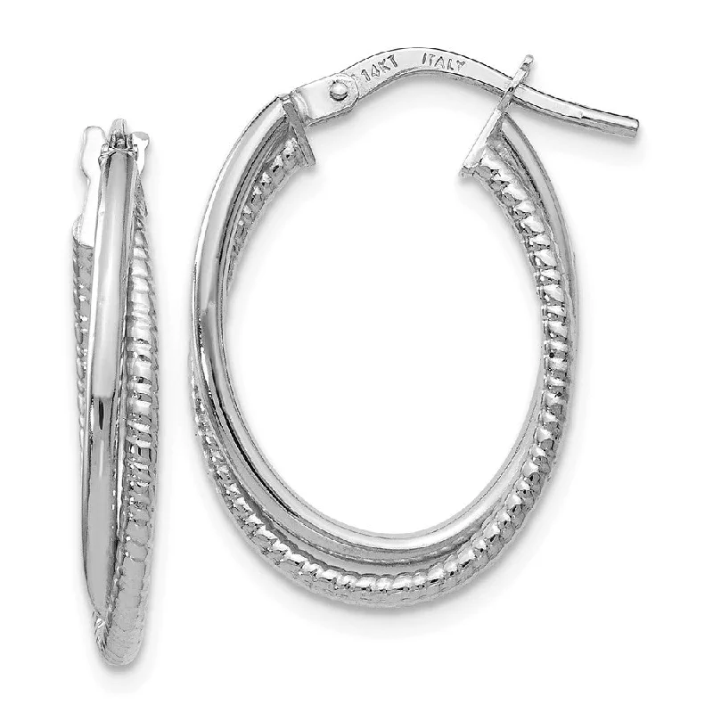 Elegant Statement Earrings-3mm x 25mm (1 Inch) 14k White Gold Double Oval Hoop Earrings