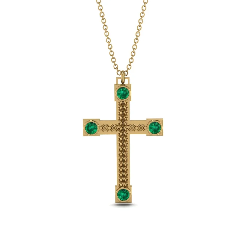 Romantic Heart Necklace-Vintage Emerald Cross Necklace - Julian No. 4