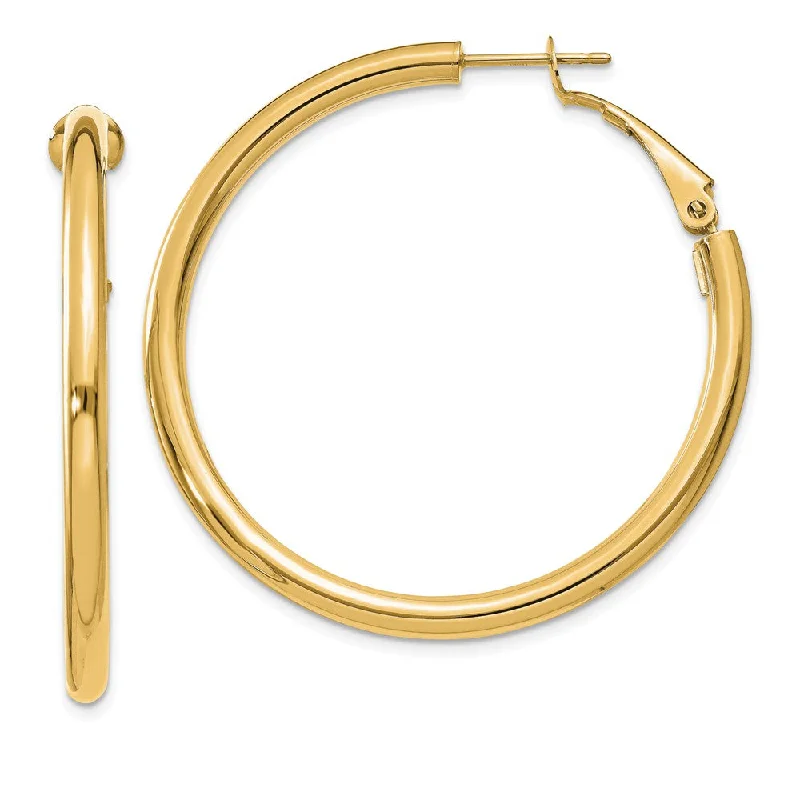 Dainty Silver Earrings-3mm, 14k Yellow Gold Omega Back Round Hoop Earrings, 40mm (1 1/2 Inch)