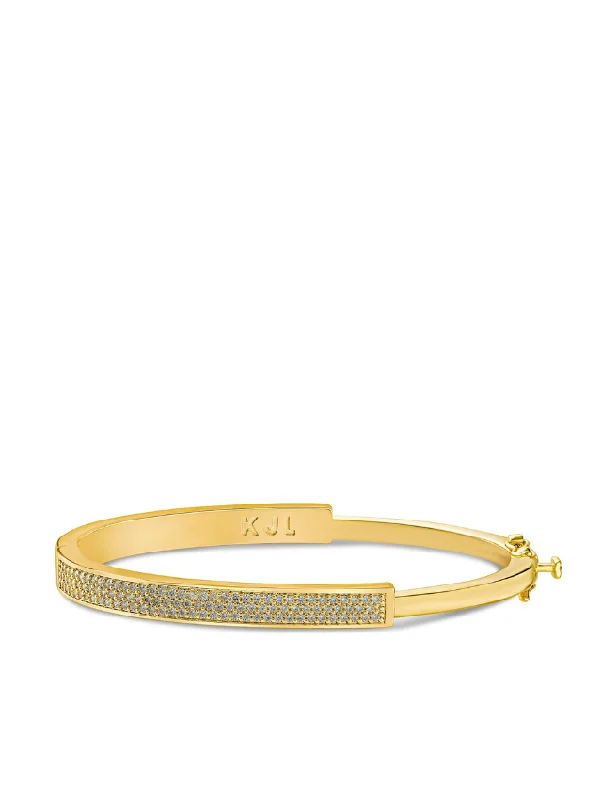 Antique Gold Bangles-Pave CZ Half Wide Bangle