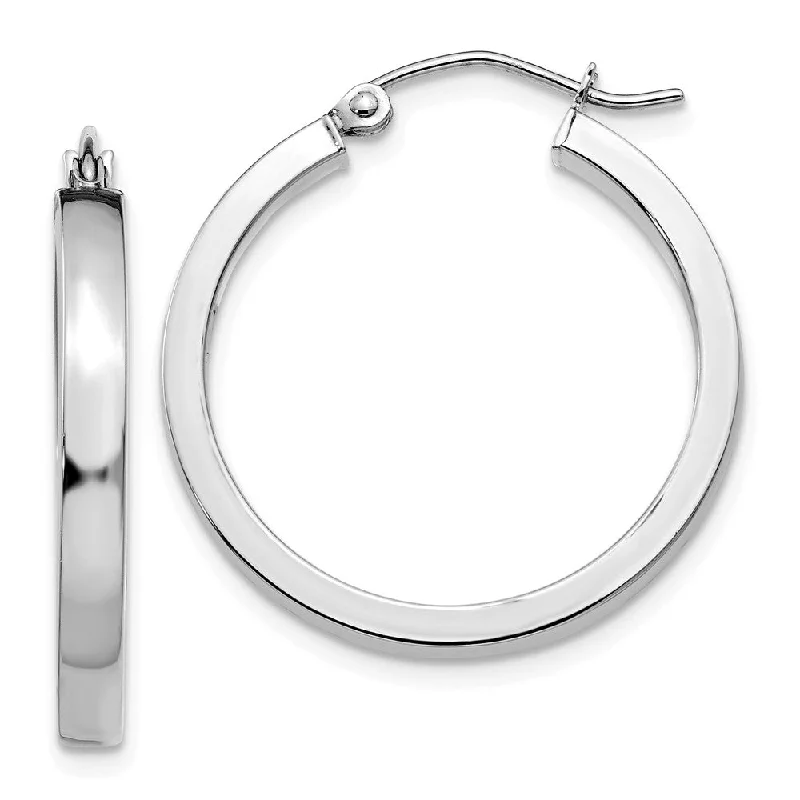 Silver Dangle Earrings-3mm, 14k White Gold Polished Rectangle Tube Hoops, 25mm (1 Inch)