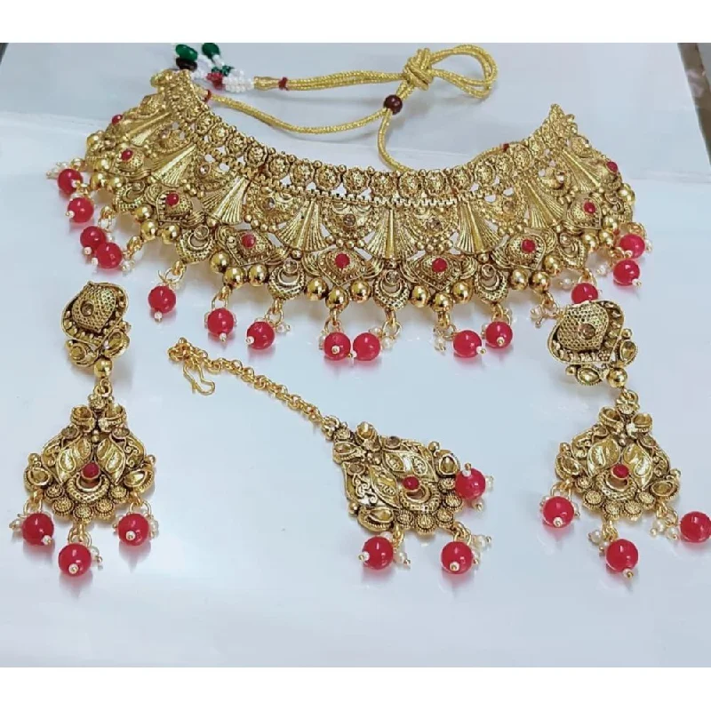 Gold Coin Necklace-Akruti Collection Gold Plated Crystal Stone Necklace Set