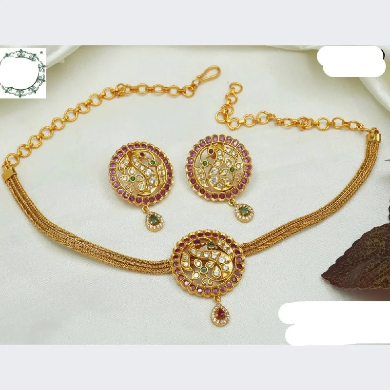 High-End Gold Necklace-Diksha Collection Gold Plated Austrian Stone Choker Necklace Set