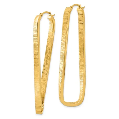 Elegant Statement Earrings-4mm, Textured Twisted Oval Hoops in 14k Yellow Gold, 60mm (2 3/8 Inch)